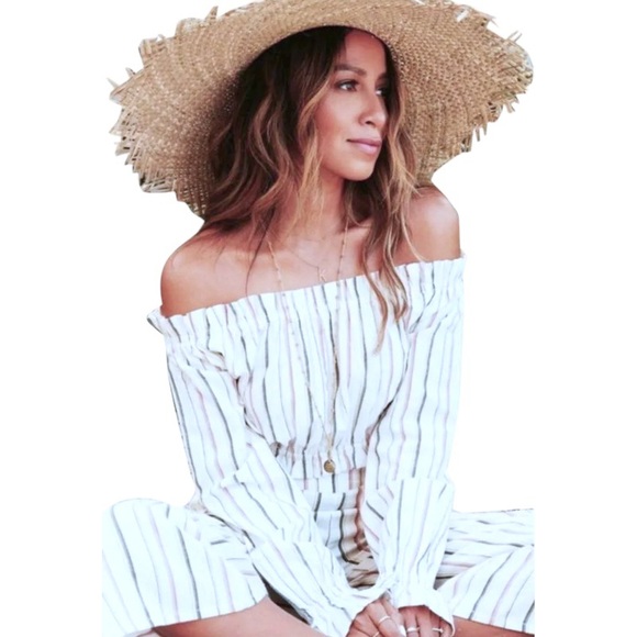 Billabong Tops - Billabong Off The Shoulder Top Small Cropped Striped 100% Cotton Sun Faded Look